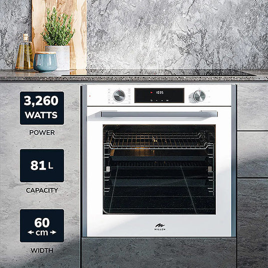 Millen 60cm Built-in Electric Oven MEO 6005 WH 10 Cooking Modes 3260W, 3 Year Warranty