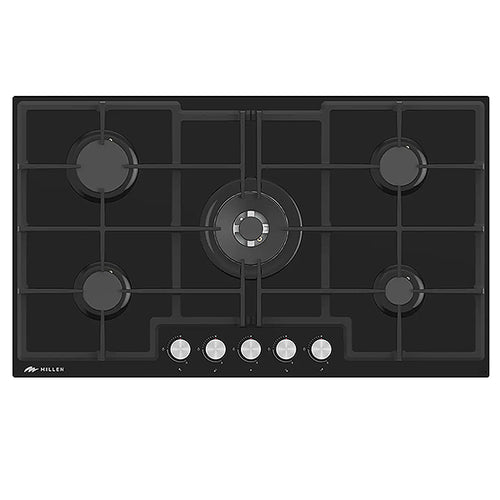 Millen 90cm Built-in Gas Hob MGHG 9002 BL 5 Burners Black Glass Finish 12100W, 3 Year Warranty