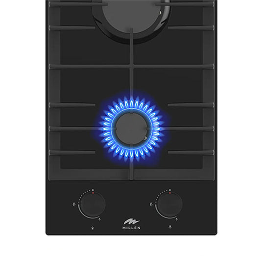 Millen 30cm Built-in 2 Burner Gas Hob MGHG 3002 BL Black Glass Finish 3900W Gas Cooktop, 3 Year Warranty