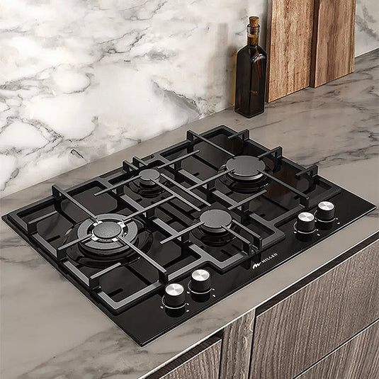 Millen 65cm Built In Gas Hob MGHG 6502 BL With 4 Heating Zones 9700W, 3 Year Warranty