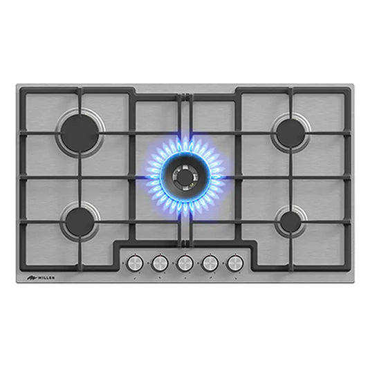 Millen 90cm Built-in 5 Burners Gas Hob MGH 9001 IX Stainless Steel Finishing 12100W Cooktop, 3 Year Warranty