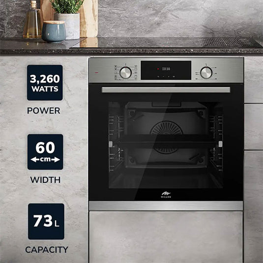 Millen 60cm Built-in Electric Oven MEO 6004 WH 10 Cooking Modes 3260W, 3 Year Warranty