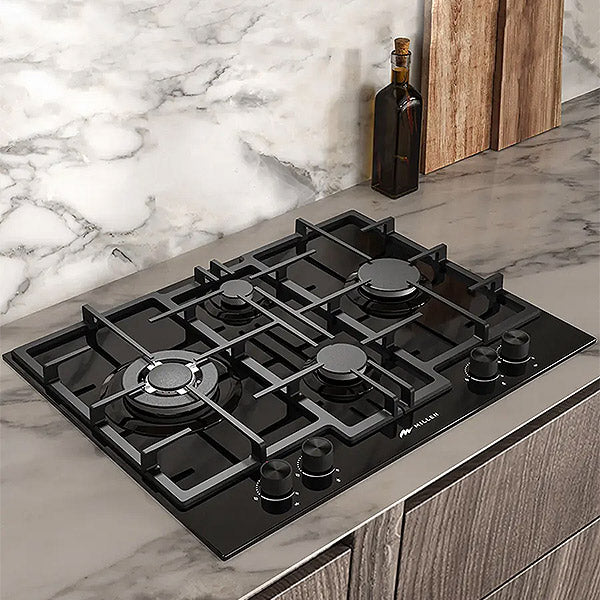 Load image into Gallery viewer, Millen 65cm Built-in Gas Hob MGHG 6503 BL in Black Glass, 4 Burners 9700W, 3 Year Warranty
