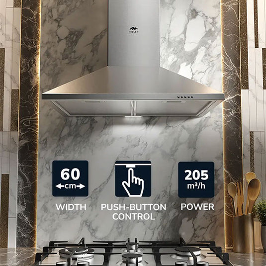 Millen 60cm Chimney Kitchen Hood MKH 604 IX Stainless Steel 65W, 3 Year Warranty