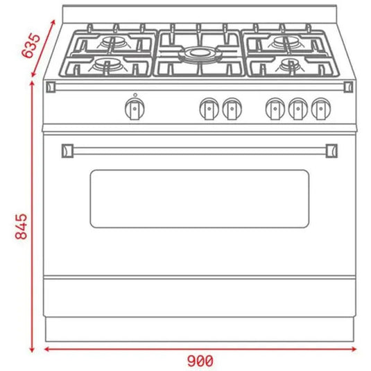 TEKA FS 902 5GG SS LPG 90cm Free Standing Cooker with gas hob and gas oven