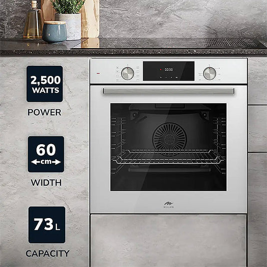 Millen 60cm Built-in Electric Oven MEO 6002 WH 8 Cooking Modes 2500W, 3 Year Warranty