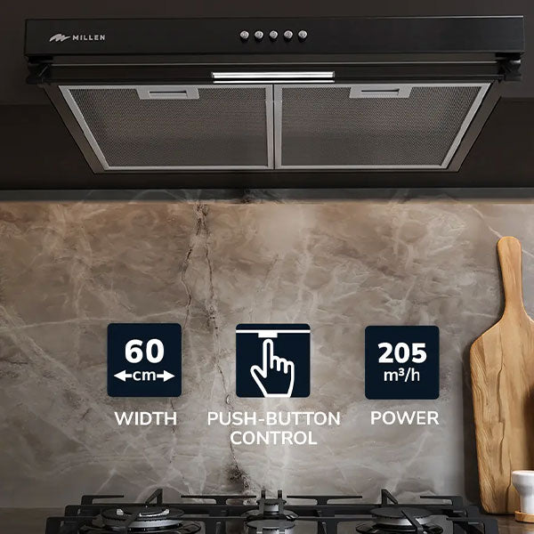 Load image into Gallery viewer, Millen 60cm Under Cabinet Black Range Hood MKH 603 BL 80W, 3 Year Warranty
