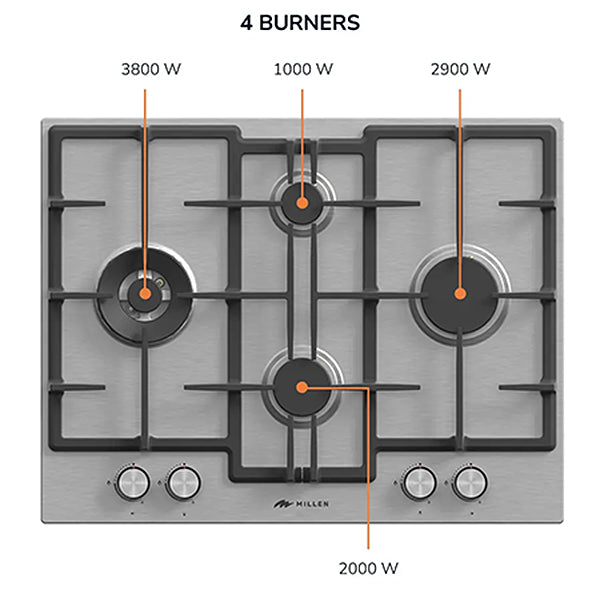 Load image into Gallery viewer, Millen 65cm Built-in 4 Burners Gas Hob MGH 6501 IX Stainless Steel Finishing 9700W, 3 Year Warranty
