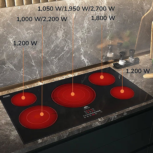 Millen 90cm Built-In Electric Hob MEH 904 BL 5 Burners Touch Control 9100W, 3 Year Warranty