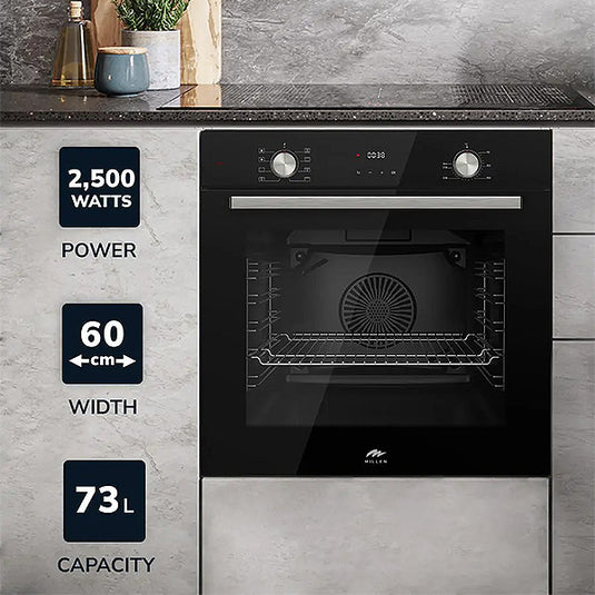 Millen 60cm Built-in Electric Oven MEO 6002 BL 8 Cooking Modes 2500W, 3 Year Warranty