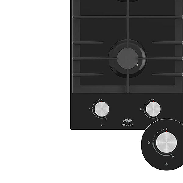 Load image into Gallery viewer, Millen 30cm Built-in 2 Burner Gas Hob MGHG 3001 BL With Black Glass Finish 3900W, 3 Year Warranty
