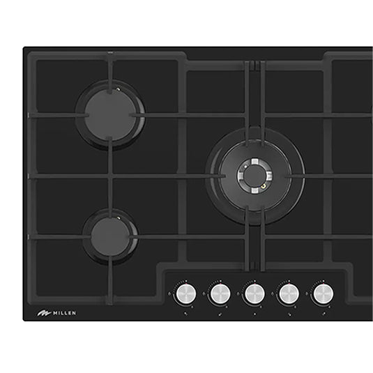 Millen 90cm Built-in Gas Hob MGHG 9002 BL 5 Burners Black Glass Finish 12100W, 3 Year Warranty