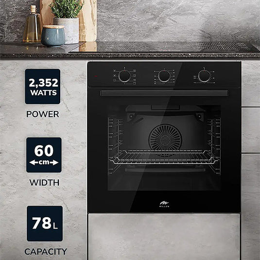 Millen 60cm Built-in Electric Oven MEO 6001 BB 7 Cooking Modes 2352W, 3 Year Warranty