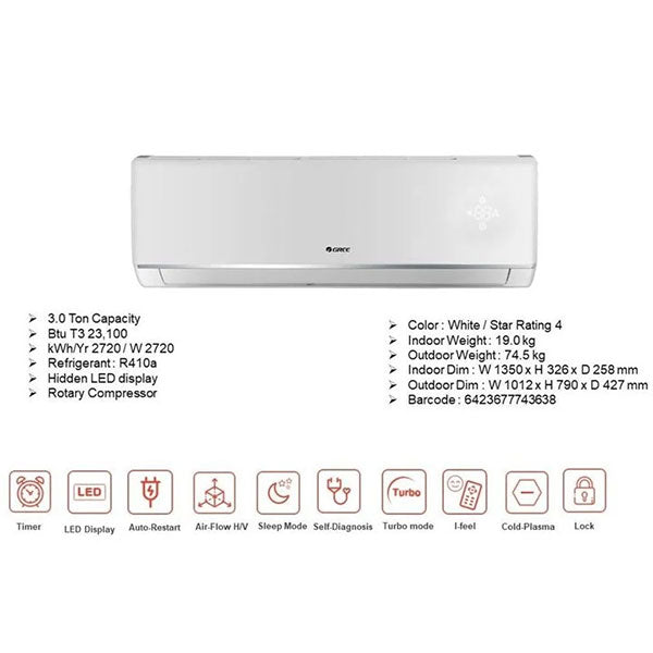 Load image into Gallery viewer, Gree R4matic White Wall Split AC R36C3 R 3 Ton | Powerful Rotary Air Conditioner
