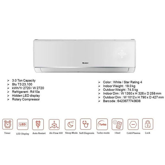 Gree R4matic White Wall Split AC R36C3 R 3 Ton | Powerful Rotary Air Conditioner