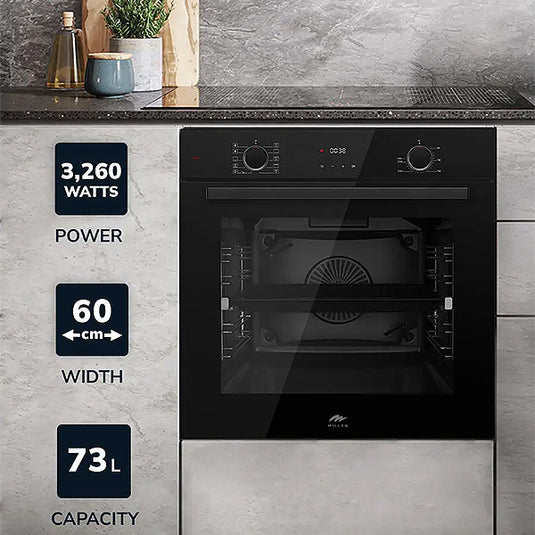 Millen 60cm Built-in Electric Oven MEO 6004 BL 10 Cooking Modes 3260W, 3 Year Warranty