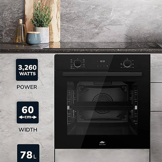 Millen 60cm Built-in Electric Oven MEO 6003 BB 9 Cooking Modes 3260W, 3 Year Warranty