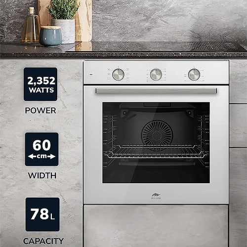 Millen 60cm Built-in Electric Oven MEO 6001 WH 7 Cooking Modes 2352W, 3 Year Warranty