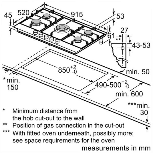 Bosch Series 6 Built-in Gas Hob PCQ9B5O90M 90 cm Stainless Steel