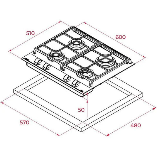 TEKA GZC 64300 BK Gas on Glass Hob with ExactFlame function in 60 cm of butane gas