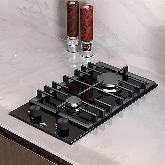 Millen 30cm Built-in 2 Burner Gas Hob MGHG 3002 BL Black Glass Finish 3900W Gas Cooktop, 3 Year Warranty