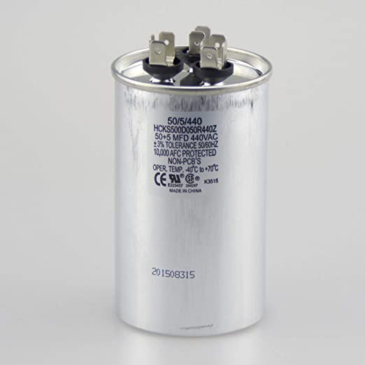 50 + 5 MFD Capacitor 370 or 440 Volt Dual Run Round Capacitor for Condenser Straight Cool or Heat Pump Air Conditioner 50/5 uf Micro Farad by The HVAC Genius