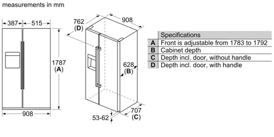 Bosch Series 4 Side by Side Refrigerator KAI93VI30M 178.7 x 90.8 cm