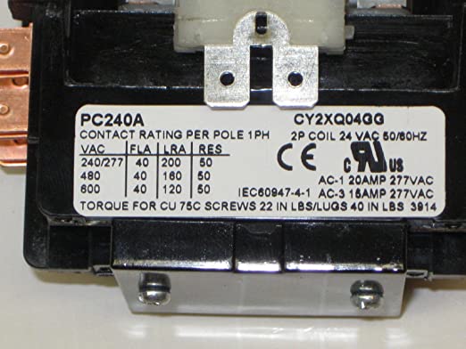 Contactor Double 2 Pole 40 Amp 24 Volts Air Conditioning PC240A