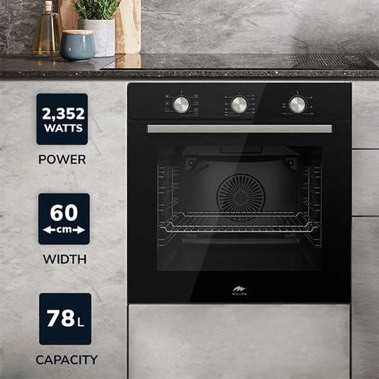 Millen 60cm Built-in Electric Oven MEO 6001 BL 7 Cooking Modes 2352W, 3 Year Warranty