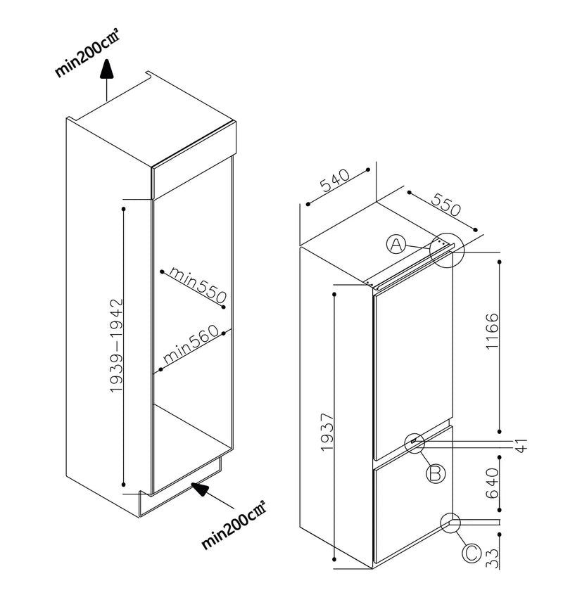 Load image into Gallery viewer, Millen Built-in Two Chamber Refrigerator MBI 193.3D, 3 Year Warranty
