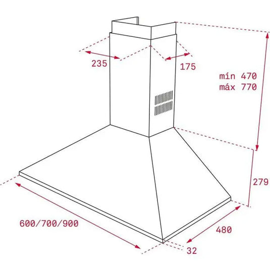 TEKA DBB 90 90cm Pyramidal Decorative Hood with push buttons controls