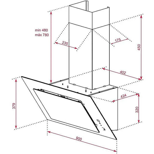 TEKA DVT 98660 BK TBS 90cm Vertical Decorative Hood in full glass design and FreshAir function