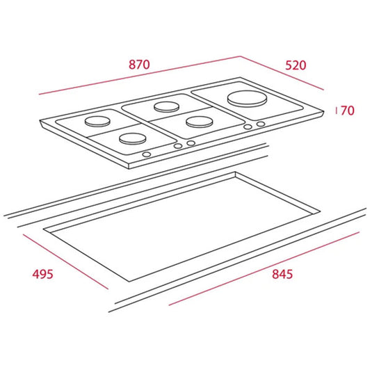 TEKA EW 90 5G AI AL TR CI Gas hob with 5 cooking zones and triple ring burner in 90 cm of butane gas