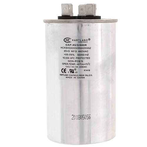 The HVAC Genius 45+5 uf MFD 370-440 Volt Dual Run Round Capacitor 45-5-440R for HVAC, Air conditioners, Pool pumps, and Furnaces